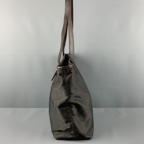 BALLY Brown Monogram Nylon Leather Tote Handbag