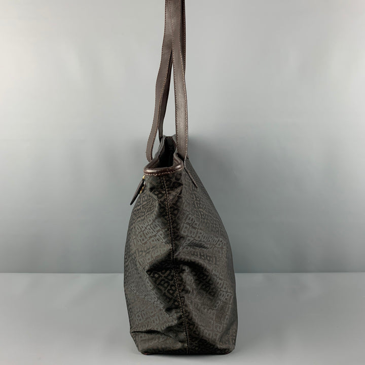 BALLY Brown Monogram Nylon Leather Tote Handbag