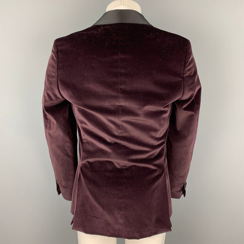 SALLE PRIVEE Size 36 Burgundy Velvet Shawl Collar Sport Coat