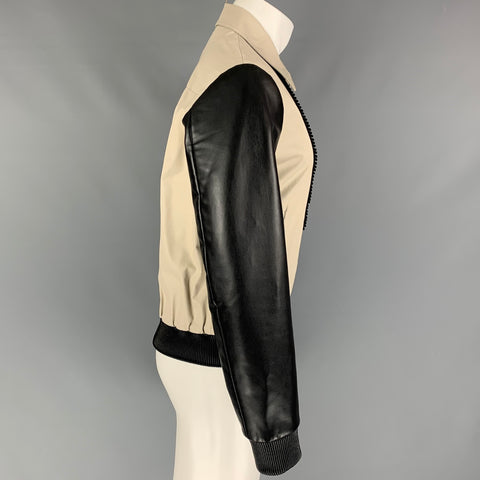 DSQUARED2 Size 38 Khaki & Black Cotton Leather Ruffle Jacket