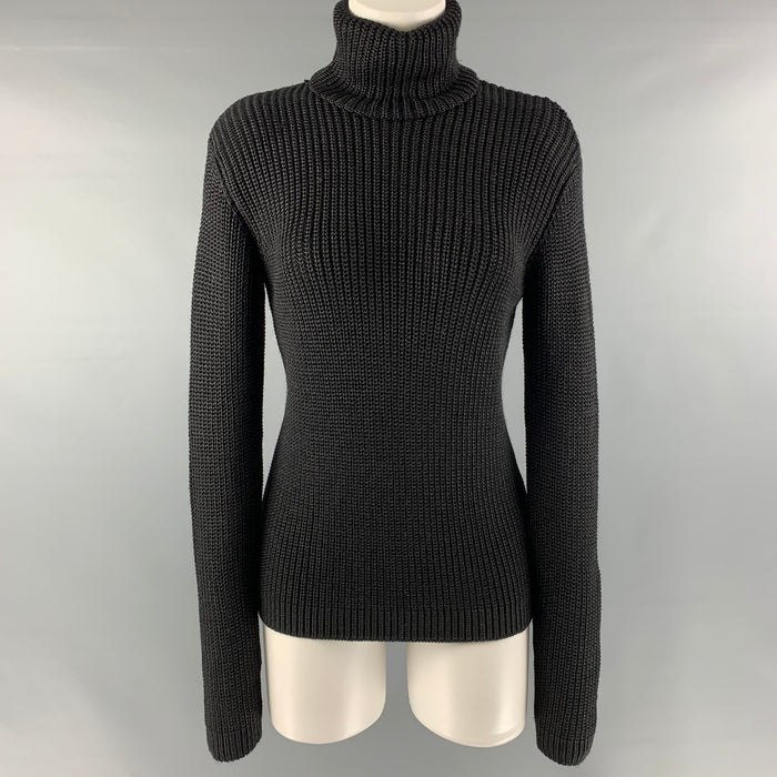 RALPH LAUREN Size M Black Silk &  Cashmere Textured Turtleneck Sweater