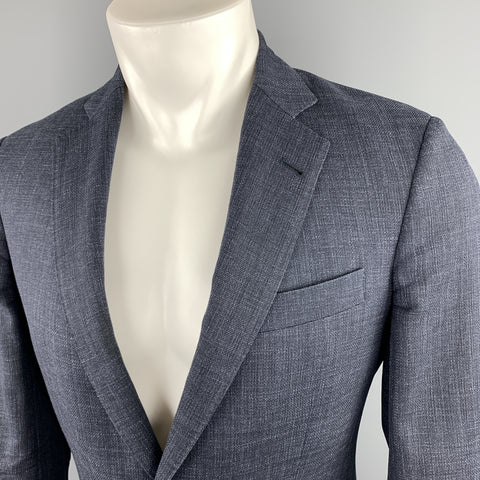 BROOKS BROTHERS Size 36 Navy Heather Wool Notch Lapel Elbow Patch Blazer