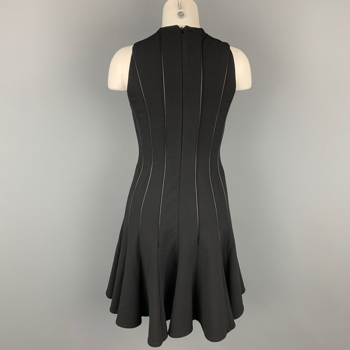 RALPH LAUREN Black Label Size S Black Wool Leather Drop Waist Cocktail Dress