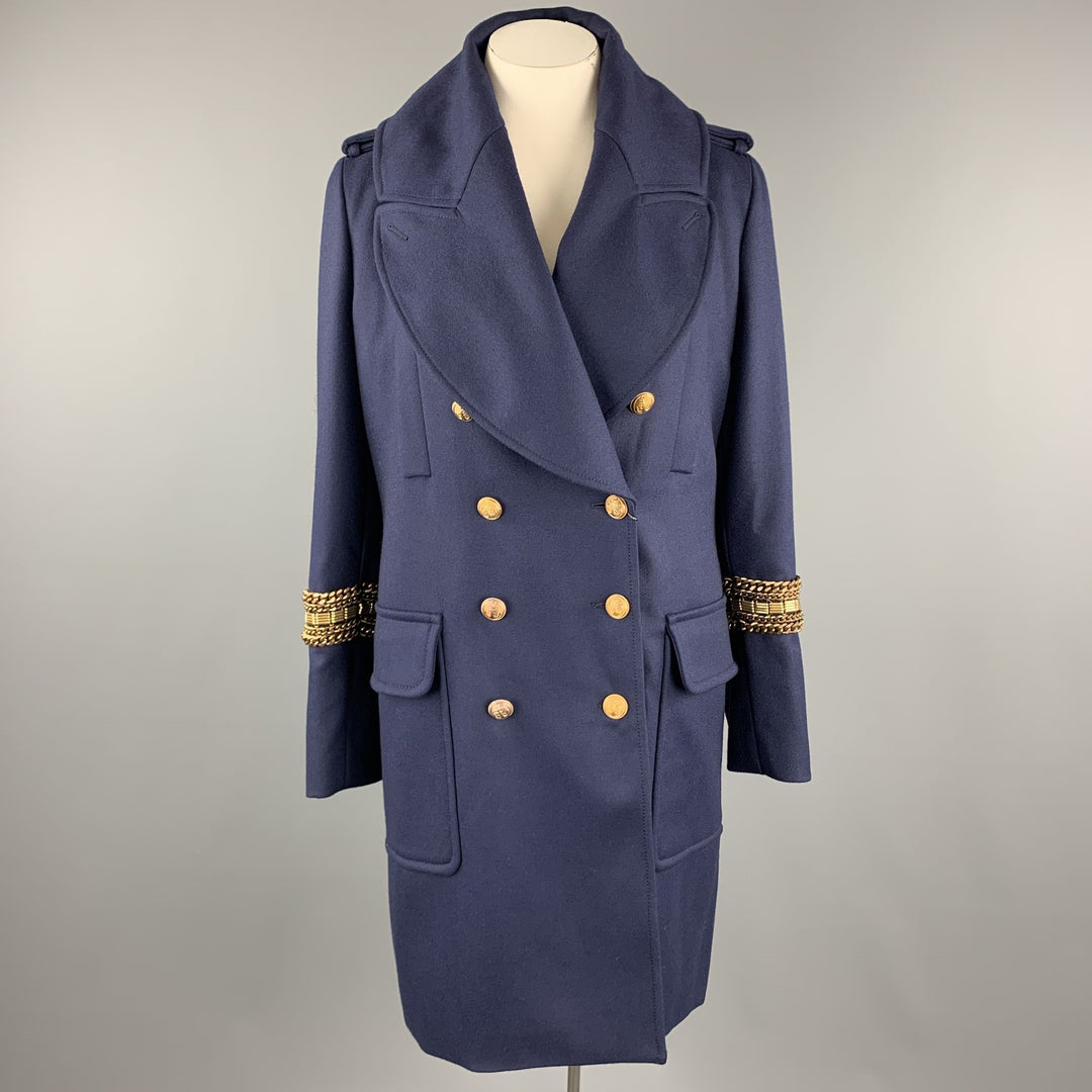 ALEXANDER MCQUEEN 12 Navy Wool Anchor Button Chain Stripe Nautical Coat