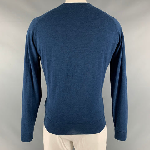 JOHN SMEDLEY Taille L Pull col V en laine marine
