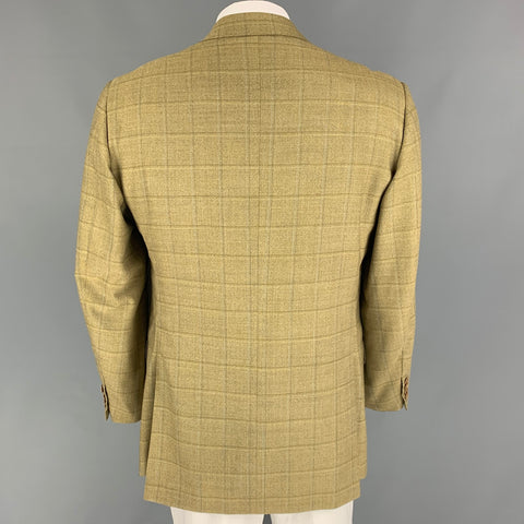 LUCIANO BARBERA Size 44 Yellow Olive Window Pane Wool Sport Coat