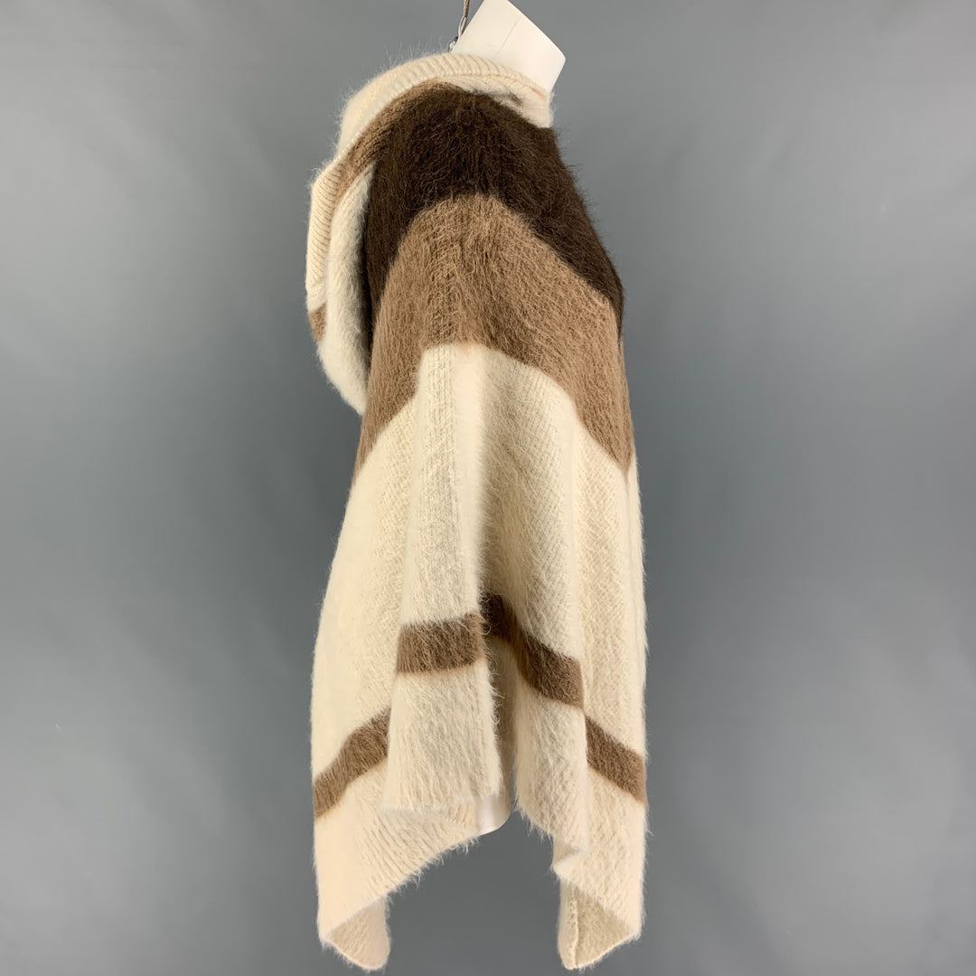 CELINE Size XS Cream Brown Alpaca Blend Color Block Poncho Sweater