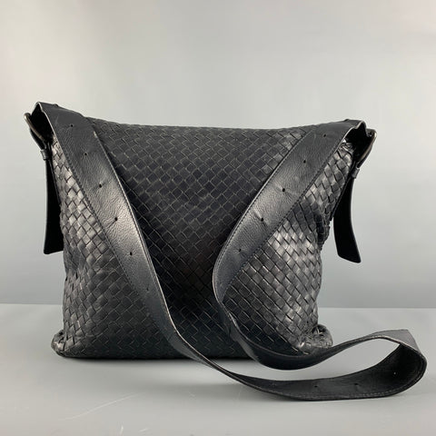 BOTTEGA VENETA Black Woven Leather Cross Body Bags