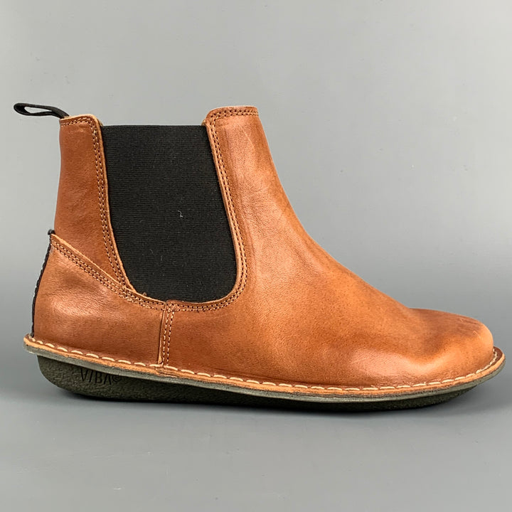 VIBA Botas Chelsea planas de cuero color canela talla 8