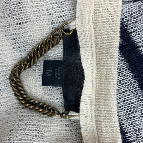 BURBERRY PRORSUM Size M Cream & Navy Stripe Alpaca / Silk Crew-Neck Pullover