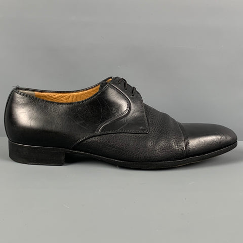 A.TESTONI Size 7.5 Black Leather Cap Toe Lace Up Shoes