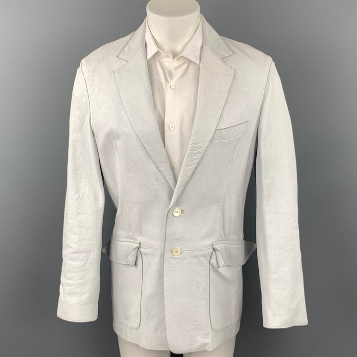 PAUL SMITH Size 40 Off White Distressed Leather Notch Lapel Sport Coat