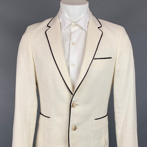 LORDS & FOOLS Size 38 Beige &  Black Woven Linen / Cotton Sport Coat