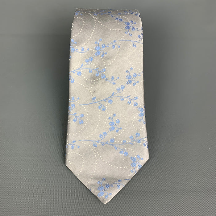 CALVIN KLEIN Silver Floral Silk Tie