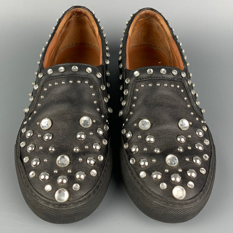 GIVENCHY Size 7 Black Leather Studded Slip On Sneakers