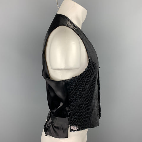 MOSCHINO Size 38 Black Sequined Polyester / Acetate Snaps Vest