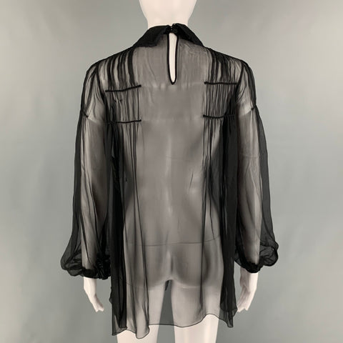 ALBERTA FERRETTI Size S Black Silk Sequined A-Line Blouse