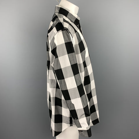 BEAMS Size S Black & White Checkered Cotton Button Down Long Sleeve Shirt