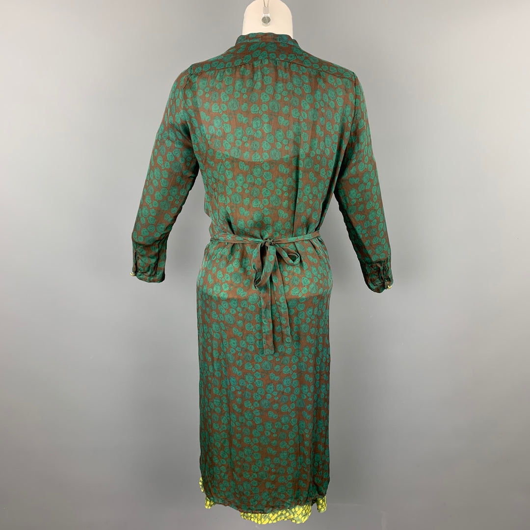 HAZEL BROWN Size 2 Green Floral Silk Wrap Dress