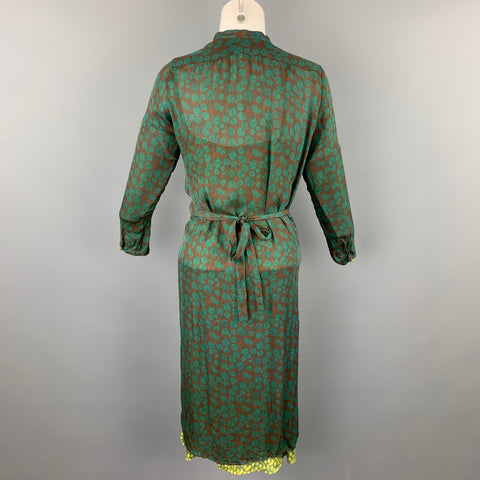 HAZEL BROWN Size 2 Green Floral Silk Wrap Dress