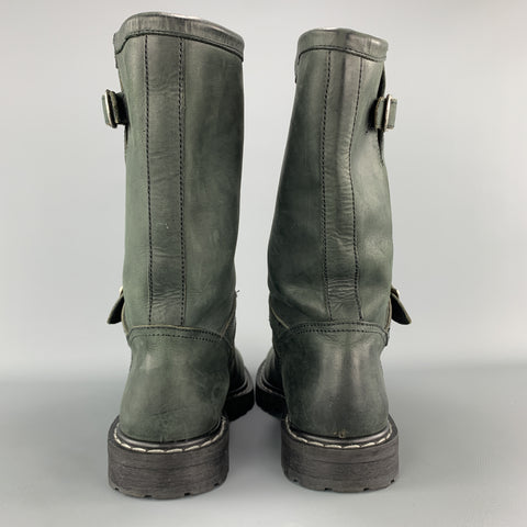 MARC JACOBS Size 10 Teal Blue Distressed Leather Pull On Biker Boots