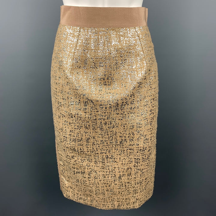 GIAMBATTISTA VALLI Size 6 Gold Tweed Acrylic Blend Cropped Skrit Suit