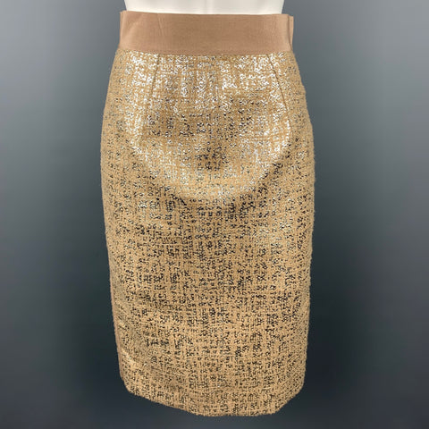 GIAMBATTISTA VALLI Size 6 Gold Tweed Acrylic Blend Cropped Skrit Suit
