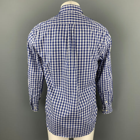 GITMAN BROS Size M Navy & White Plaid Cotton Side Pocket Long Sleeve Shirt
