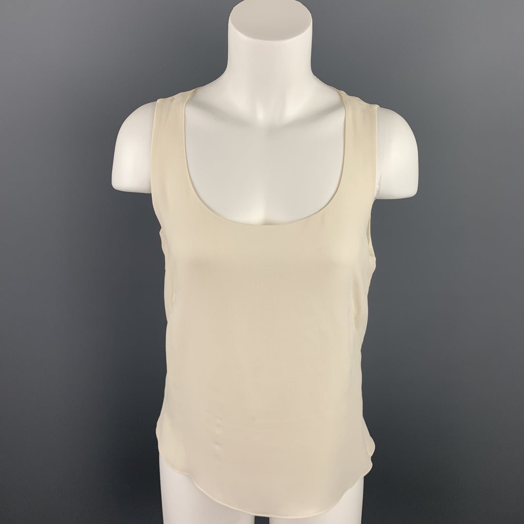 AKRIS Size 6 Cream Chiffon Silk Sleeveless Blouse