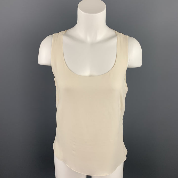AKRIS Size 6 Cream Chiffon Silk Sleeveless Blouse