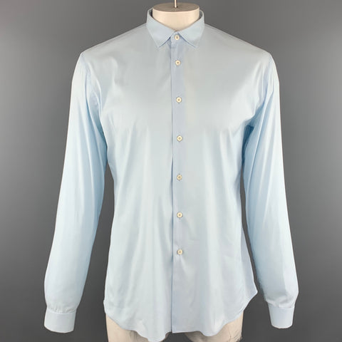 PRADA Taille L Chemise à manches longues boutonnée en coton mélangé bleu clair