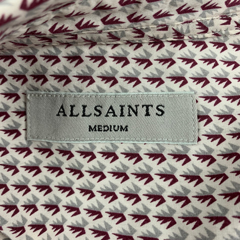 ALLSAINTS Size M White Burgundy Leaf Print Cotton Viscose Short Sleeve Shirt
