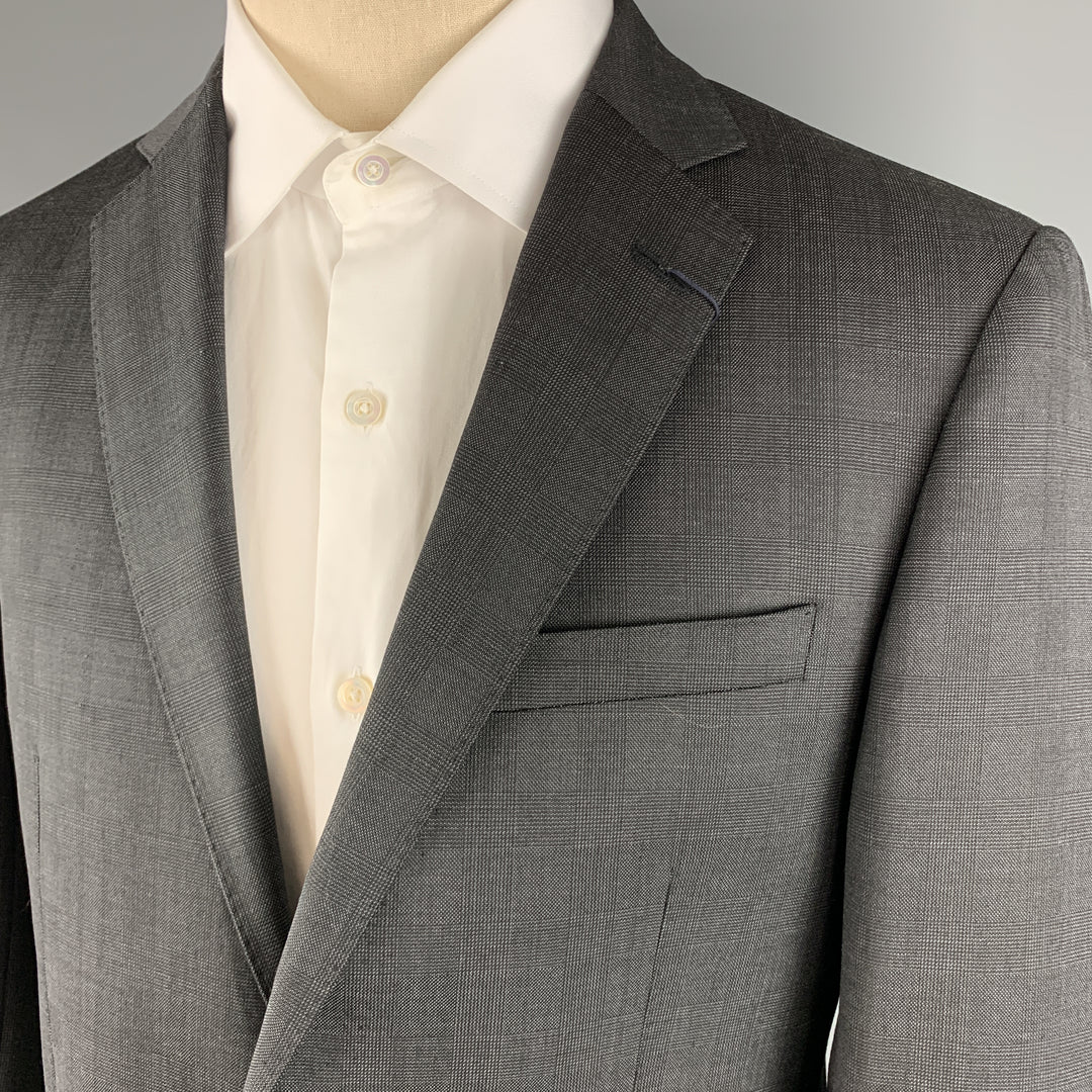 ELIE TAHARI Size 40 Charcoal Glenplaid Wool Notch Lapel Suit NWT