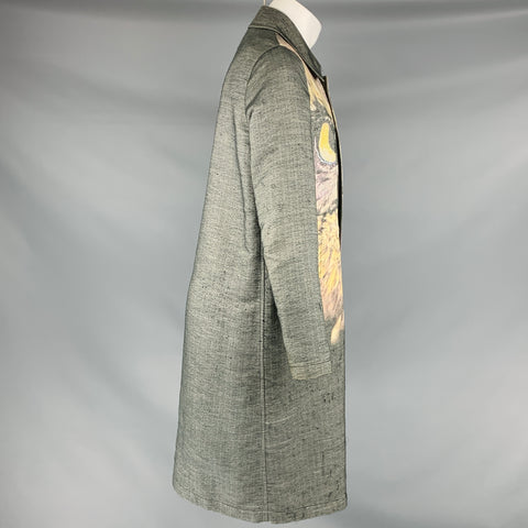 MIHARAYASUHIRO Size 36 Grey Yellow Owl Print Cotton Coat