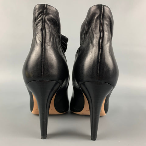 DEREK LAM Size 7.5 Black Leather Ruched Ankle Boots