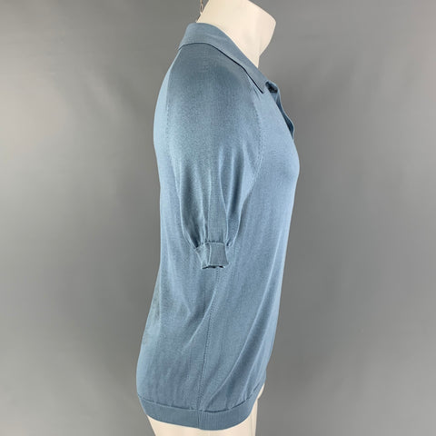 GUCCI Size M Steel Blue Knit Silk Polo Shirt