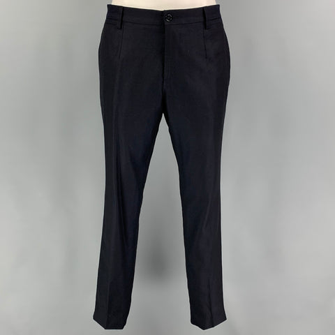 DOLCE & GABBANA Size 38 Navy Wool Silk Peak Lapel 3 Piece Suit