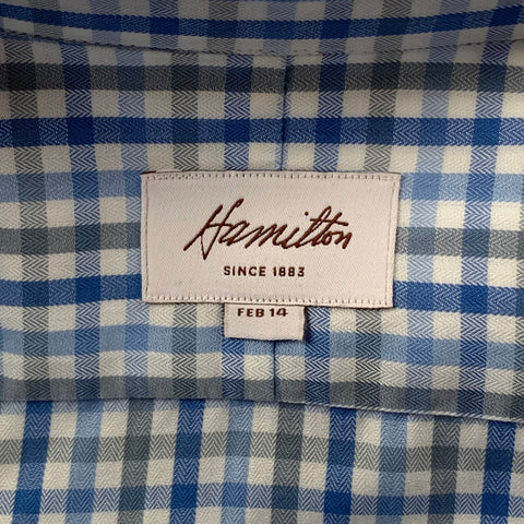 HAMILTON Taille L Chemise à manches longues boutonnée en coton à carreaux bleu clair