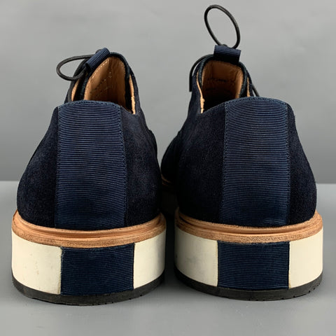 EMPORIO ARMANI Size 11 Navy Solid Leather Platform Lace-Up Shoes