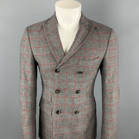 MICHAEL BASTIAN Size 36 Black & White Plaid Wool Peak Lapel Sport Coat