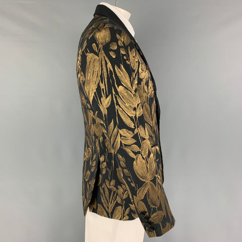 MR TURK Size 42 Black Gold Jacquard Polyester Cotton Peacoat Sport Coat