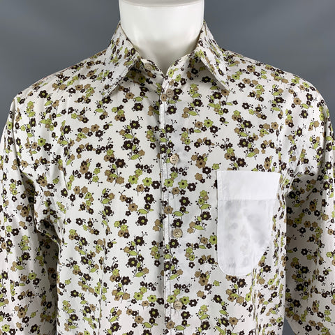MARNI Size S White Brown Mixed Fabrics Cotton Button Up Long Sleeve Shirt