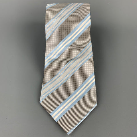 ERMENEGILDO ZEGNA Gray & Light Blue Diagonal Stripe Silk / Cotton Tie