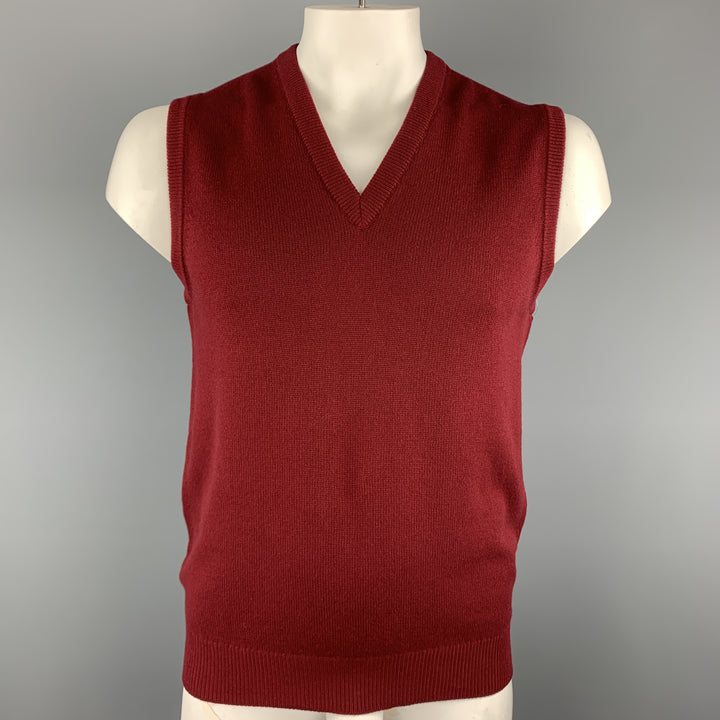 BALLANTYNE Size XL Burgundy Cashmere V-Neck Sweater Vest