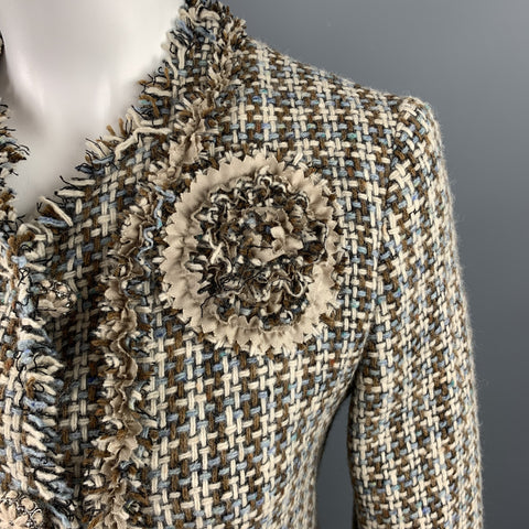 MOSCHINO Size 6 Cream / Brown Textured Woven Wool Skirt Set