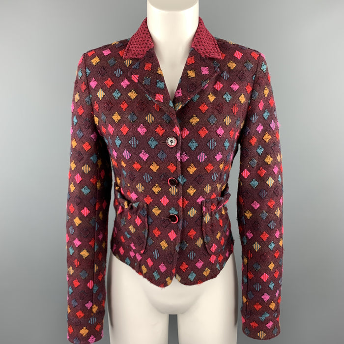 ETRO Size 6 PLum Multi-Color Print Wool Blend Knit Cropped Blazer