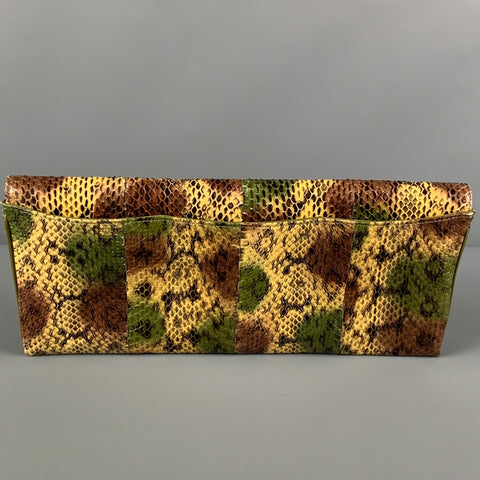 LEU LOCATI Green Beige Snake Skin Clutch Handbag