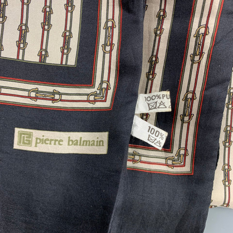 PIERRE BALMAIN Black & White Equestrian Silk / Wool Reversible Scarf