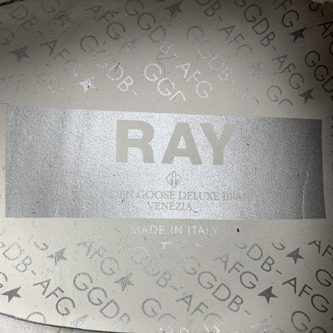 GOLDEN GOOSE SUPERSTAR RAY Size 10 Silver Metallic Leather Star Patch Lace Up Sneakers