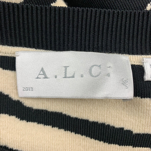 ALC Taille L Pull à col rond en tricot à imprimé zèbre noir et beige